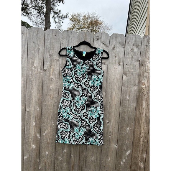 Express Design Studio Dress‎ Size Medium Black Blue Floral Date Cottage Spring - Picture 3 of 6